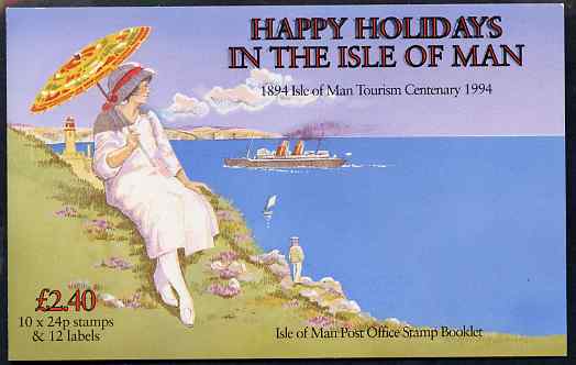 Isle of Man 1994 Manx Tourism Centenary £2.40 booklet complete and fine, SG SB37, stamps on tourism, stamps on ships, stamps on motorbikes, stamps on sport, stamps on hockey, stamps on golf, stamps on music, stamps on cats, stamps on bicycles, stamps on cars, stamps on railways