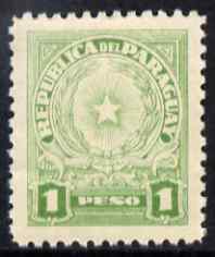 Paraguay 1942-43 Arms 1p emerald-green unmounted mint SG 568, stamps on , stamps on  stamps on arms, stamps on  stamps on heraldry