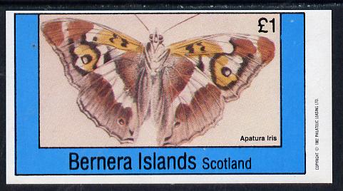 Bernera 1982 Butterflies (Apatura Iris) imperf souvenir sheet (£1 value) unmounted mint, stamps on butterflies