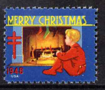 Cinderella - United States 1948 Christmas TB Seal (blue background) unmounted mint*, stamps on cinderella, stamps on christmas, stamps on  tb , stamps on diseases