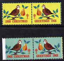 Cinderella - United States 1968 Christmas TB Seal two se-tenant pairs unmounted mint, stamps on , stamps on  stamps on cinderella, stamps on  stamps on christmas, stamps on  stamps on  tb , stamps on  stamps on diseases, stamps on  stamps on birds