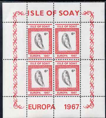 Isle of Soay 1967 Europa (Shells) 6d Mussel perf sheetlet of 4 unmounted mint - normal sheets come rouletted but a small quantity were perforated, stamps on , stamps on  stamps on europa, stamps on  stamps on marine life, stamps on  stamps on shells