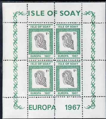 Isle of Soay 1967 Europa (Shells) 1s Cockle perf sheetlet of 4 unmounted mint - normal sheets come rouletted but a small quantity were perforated, stamps on europa, stamps on marine life, stamps on shells