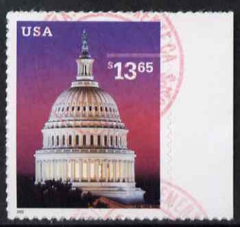 United States 2002 Capitol, Washington $13.65 self adhesive fine cds used still on backing paper, SG 4164, stamps on , stamps on  stamps on americana, stamps on  stamps on constitutions, stamps on  stamps on self adhesives