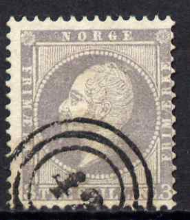 Norway 1856-60 King Oscar 3sk lilac fine used with concentric circle s cancel, SG6, stamps on 