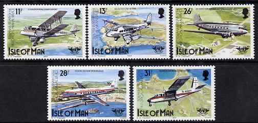 Isle of Man 1984 50th Anniversary of First Official Airmail to IOM & 40th Anniversary of International Civil Aviation Organization set of 5 unmounted mint, SG 267-71, stamps on aviation