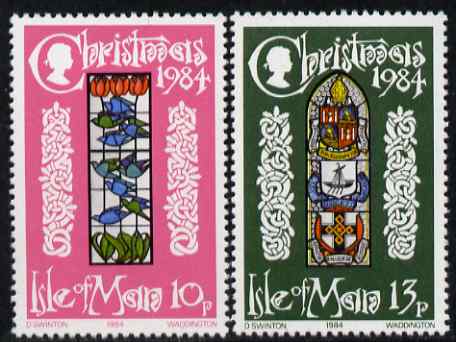 Isle of Man 1984 Christmas - Stained-glass Windows set of 2 unmounted mint, SG 272-73, stamps on christmas, stamps on stained glass