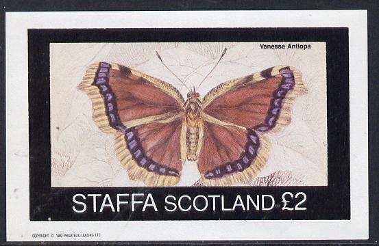Staffa 1982 Butterflies (Vanessa Antiopa) imperf deluxe sheet (£2 value) unmounted mint, stamps on butterflies