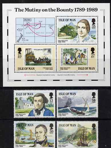 Isle of Man 1989 Mutiny on the Bounty set of 7 unmounted mint, SG 408-14, stamps on , stamps on  stamps on ships, stamps on  stamps on stamp on stamp, stamps on  stamps on personalities