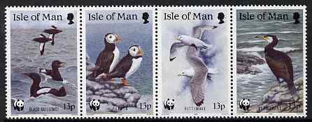 Isle of Man 1989 Sea Birds set of 4 unmounted mint, SG 420-23, stamps on birds, stamps on puffins, stamps on cormorant, stamps on  wwf , stamps on  