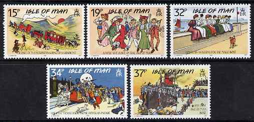 Isle of Man 1990 IOM Edwardian Postcards set of 5 unmounted mint, SG 433-37, stamps on railways, stamps on fashion, stamps on costumes, stamps on ships