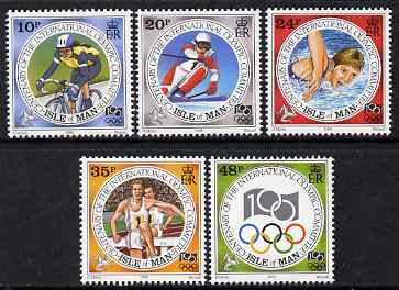 Isle of Man 1994 Centenary of International Olympic Committee set of 5 unmounted mint, SG 621-25, stamps on sports, stamps on cycling, stamps on skiing, stamps on swimming, stamps on athletics, stamps on olympics