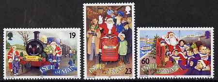 Isle of Man 1994 Christmas - Father Christmas in the Isle of Man set of 3 unmounted mint, SG 626-8, stamps on , stamps on  stamps on christmas, stamps on  stamps on railways, stamps on  stamps on police, stamps on  stamps on postman, stamps on  stamps on postal