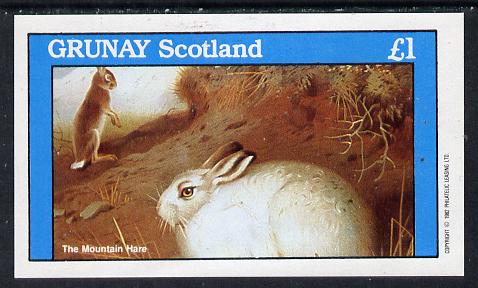 Grunay 1982 Animals (Mountain Hare) imperf souvenir sheet (£1 value) unmounted mint, stamps on animals
