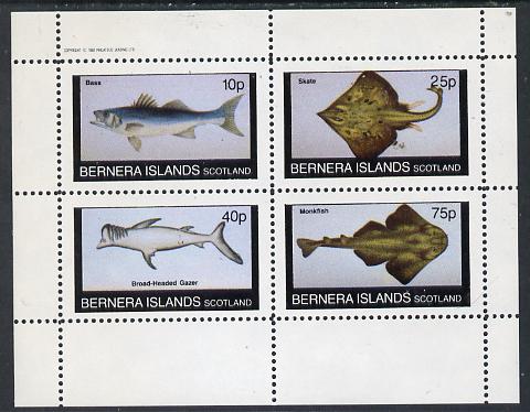 Bernera 1982 Fish (Bass, Skate, Gazer & Monkfish) perf  set of 4 values (10p to 75p) unmounted mint, stamps on fish     marine-life