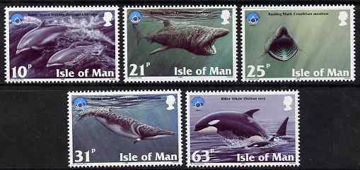 Isle of Man 1998 UNESCO International Year of the Ocean set of 5 unmounted mint, SG 798-802, stamps on , stamps on  stamps on marine life, stamps on  stamps on whales, stamps on  stamps on dolphins, stamps on  stamps on sharks, stamps on  stamps on fish