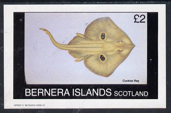 Bernera 1982 Fish (Cuckoo Ray) imperf deluxe sheet (£2 value) unmounted mint, stamps on fish     marine-life