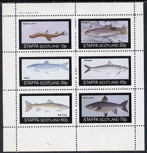 Staffa 1982 Fish #06 (Spined Loach, Pilchard, Char etc) perf set of 6 values (15p to 75p) unmounted mint, stamps on fish     marine-life