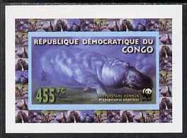 Congo 2009 WWF Hippopotomus #1 individual imperf deluxe sheet unmounted mint. Note this item is privately produced and is offered purely on its thematic appeal, stamps on animals, stamps on  wwf , stamps on hippos