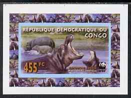 Congo 2009 WWF Hippopotomus #4 individual imperf deluxe sheet unmounted mint. Note this item is privately produced and is offered purely on its thematic appeal, stamps on animals, stamps on  wwf , stamps on hippos