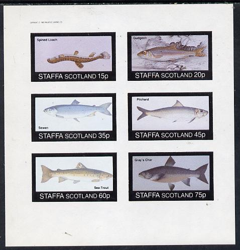 Staffa 1982 Fish #06 (Spined Loach, Pilchard, Char etc) imperf set of 6 values (15p to 75p) unmounted mint, stamps on fish     marine-life