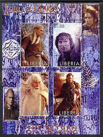 Liberia 2003 Lord of the Rings - Return of the King perf sheetlet containing 4 values unmounted mint, stamps on films, stamps on movies, stamps on literature, stamps on fantasy, stamps on entertainments, stamps on 