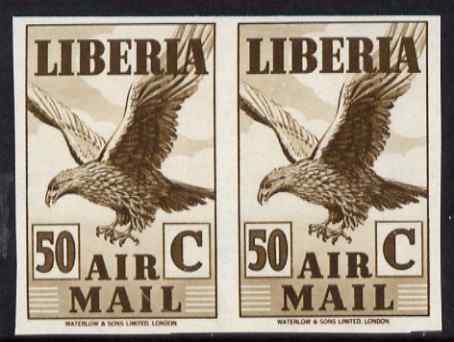 Liberia 1938 Eagle 50c brown imperf pair unmounted mint, as SG 573a