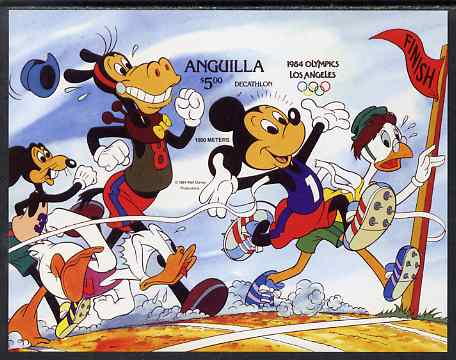 Anguilla 1984 Disneys Los Angeles Olympic Games m/sheet imperf from a limited printing, unmounted mint SG MS 596A, stamps on olympics, stamps on disney, stamps on running