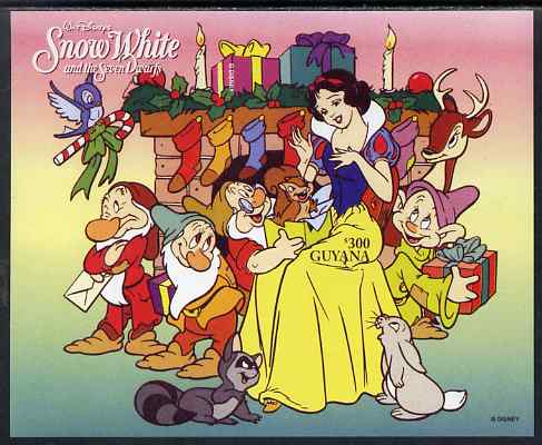 Guyana 1996 Disney's Snow White & the Seven Dwarfs m/sheet imperf from a limited printing, unmounted mint SG MS 4873a, stamps on disney, stamps on fairy tales, stamps on films, stamps on cinema, stamps on cartoons, stamps on 