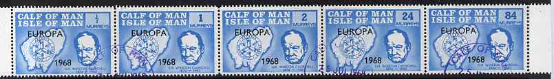 Calf of Man 1968 Europa 1968 opt'd on Churchill perf 14.5 set of 5 in light blue (as Rosen CA111-15) fine cds used, stamps on personalities, stamps on churchill, stamps on constitutions, stamps on  ww2 , stamps on masonry, stamps on masonics, stamps on , stamps on maps, stamps on europa