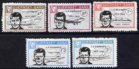 Guernsey - Sark 1966 John F Kennedy overprint on Aircraft perf set of 5 unmounted mint, Rosen CS 91-5, stamps on , stamps on  stamps on personalities, stamps on  stamps on kennedy, stamps on  stamps on usa presidents, stamps on  stamps on americana, stamps on  stamps on aviation