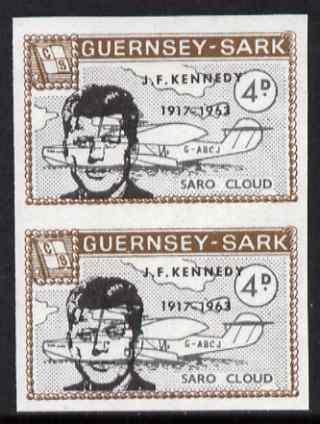 Guernsey - Sark 1966 John F Kennedy overprint on 4d Saro Cloud imperf pair unmounted mint, as Rosen CS 91, stamps on personalities, stamps on kennedy, stamps on usa presidents, stamps on americana, stamps on aviation