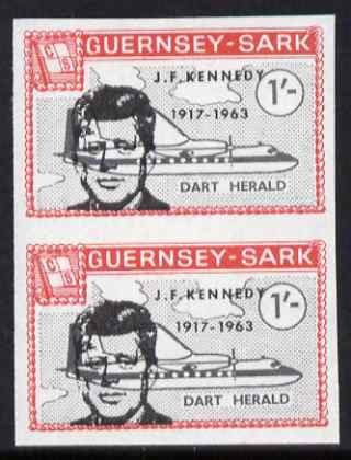Guernsey - Sark 1966 John F Kennedy overprint on 1s Dart Herald imperf pair unmounted mint, as Rosen CS 93, stamps on , stamps on  stamps on personalities, stamps on  stamps on kennedy, stamps on  stamps on usa presidents, stamps on  stamps on americana, stamps on  stamps on aviation