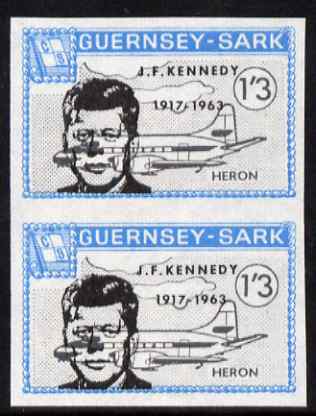 Guernsey - Sark 1966 John F Kennedy overprint on 1s3d Heron imperf pair unmounted mint, as Rosen CS 94, stamps on personalities, stamps on kennedy, stamps on usa presidents, stamps on americana, stamps on aviation