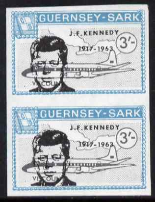 Guernsey - Sark 1966 John F Kennedy overprint on 3s Viscount imperf pair unmounted mint, as Rosen CS 95, stamps on personalities, stamps on kennedy, stamps on usa presidents, stamps on americana, stamps on aviation