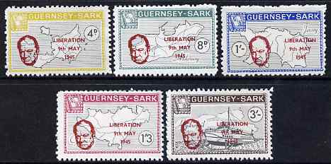 Guernsey - Sark 1965 20th Anniversary of Liberation overprint on perf definitive set of 5 unmounted mint, Rosen CS 68-72, stamps on , stamps on  stamps on personalities, stamps on  stamps on churchill, stamps on  stamps on constitutions, stamps on  stamps on  ww2 , stamps on  stamps on masonry, stamps on  stamps on masonics, stamps on  stamps on maps, stamps on  stamps on ships, stamps on  stamps on hydrofoil