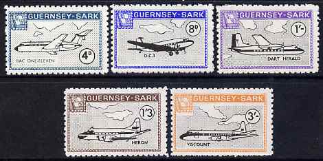 Guernsey - Sark 1968 Aircraft definitive perf set of 5 unmounted mint, Rosen CS 116-20, stamps on , stamps on  stamps on aviation, stamps on  stamps on viscount, stamps on  stamps on douglas, stamps on  stamps on dc-3, stamps on  stamps on bac-111, stamps on  stamps on maps