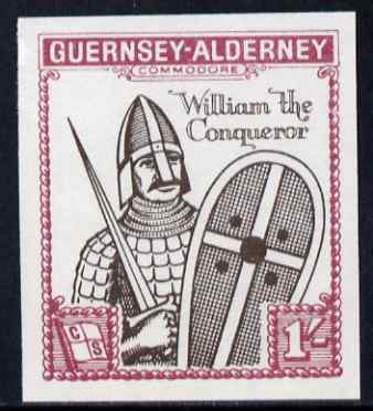 Guernsey - Alderney 1966 900th Anniversary of Norman Conquest 1s sepia & rose imperf with Norman Conquest overprint omitted, unmounted mint, Rosen CSA 63a, stamps on , stamps on  stamps on vikings, stamps on  stamps on history, stamps on  stamps on royalty