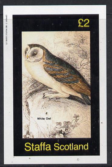 Staffa 1982 White Owl imperf deluxe sheet (£2 value) unmounted mint, stamps on birds, stamps on birds of prey, stamps on owls