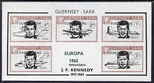 Guernsey - Sark 1965 John F Kennedy overprint on Aircraft imperf m/sheet additionally overprinted Europa in error, unmounted mint, Rosen CS 96MSvar, stamps on , stamps on  stamps on europa, stamps on  stamps on aviation, stamps on  stamps on personalities, stamps on  stamps on kennedy, stamps on  stamps on usa presidents, stamps on  stamps on americana