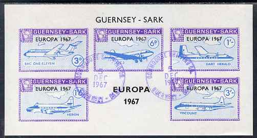 Guernsey - Sark 1967 Europa overprint on Aircraft imperf m/sheet find cds used, Rosen CS 114MS, stamps on , stamps on  stamps on europa, stamps on  stamps on aviation, stamps on  stamps on douglas, stamps on  stamps on  dc-3 , stamps on  stamps on 