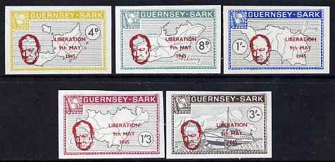 Guernsey - Sark 1965 20th Anniversary of Liberation overprint on imperf definitive set of 5 unmounted mint, Rosen CS 68-72a, stamps on personalities, stamps on churchill, stamps on constitutions, stamps on  ww2 , stamps on masonry, stamps on masonics, stamps on maps, stamps on ships, stamps on hydrofoil