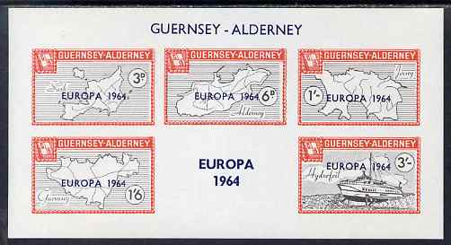 Guernsey - Alderney 1964 Europa overprint on Maps imperf m/sheet unmounted mint, Rosen CSA 34MS, stamps on , stamps on  stamps on europa, stamps on  stamps on maps, stamps on  stamps on hydrofoil