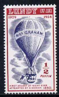 Lundy 1954 definitive Airmail 1/2p Mrs Graham's Balloon unmounted mint Rosen LU 99, stamps on , stamps on  stamps on aviation, stamps on  stamps on balloons