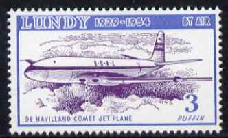 Lundy 1954 definitive Airmail 3p De Havilland Comet unmounted mint Rosen LU 102, stamps on , stamps on  stamps on aviation, stamps on  stamps on de havilland, stamps on  stamps on  dh , stamps on  stamps on comet