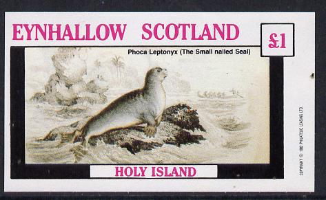 Eynhallow 1982 Animals #09 (Small Nailed Seal) imperf souvenir sheet (£1 value) unmounted mint, stamps on animals    marine-life     polar    seal