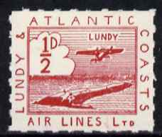 Lundy 1937 Atlantic Coasts Air Lines 1/2d red unmounted mint Rosen LU 16, stamps on aviation