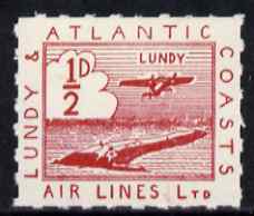 Lundy 1937 Atlantic Coasts Air Lines 1/2d red unmounted mint Rosen LU 16