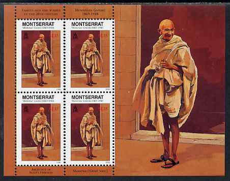 Montserrat 1998 Famous People of the 20th Century - Mahatma Gandhi (India) perf sheetlet containing 4 vals unmounted mint as SG 1071, stamps on , stamps on  stamps on personalities, stamps on  stamps on gandhi, stamps on  stamps on constitutions