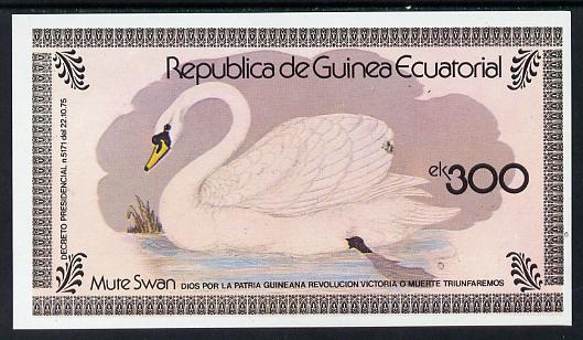 Equatorial Guinea 1978 Water Birds (Mute Swan) 300ek imperf m/sheet unmounted mint, stamps on birds